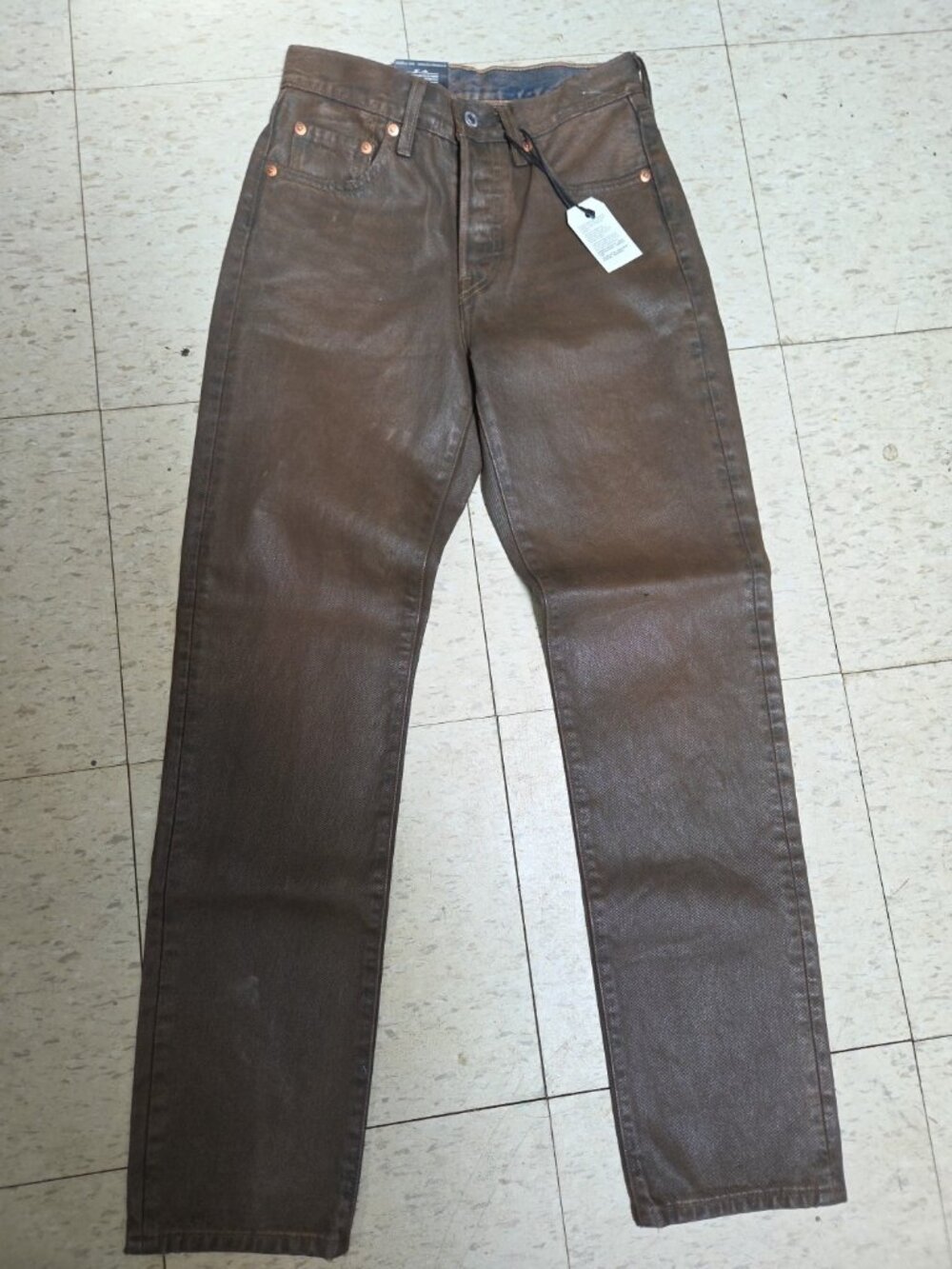 Levi's Jeans 501 Wax Coated Pay Day Brown Women Slim Straight Size W24 L30 New